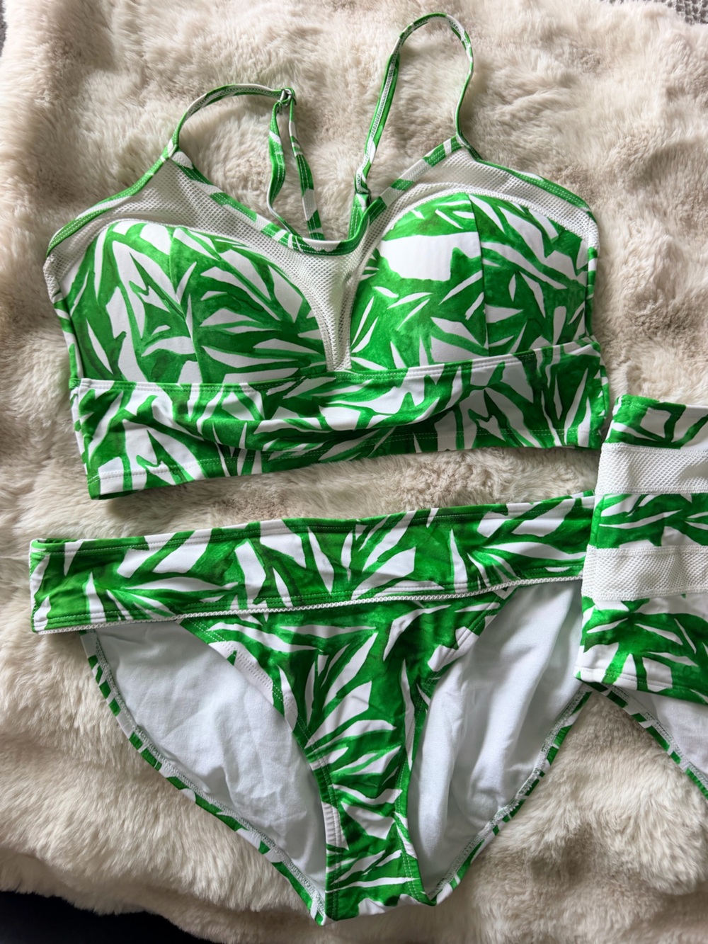 Athleta Green and White Leaf-Print Bikini Set w/ 2 bottom styles